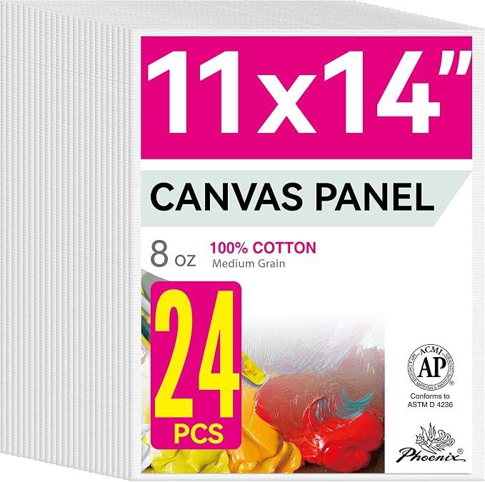 PHOENIX Painting Canvas Panels 11x14 Inch, 24 Bulk Pack - 8 Oz Triple Primed by PHOENIX