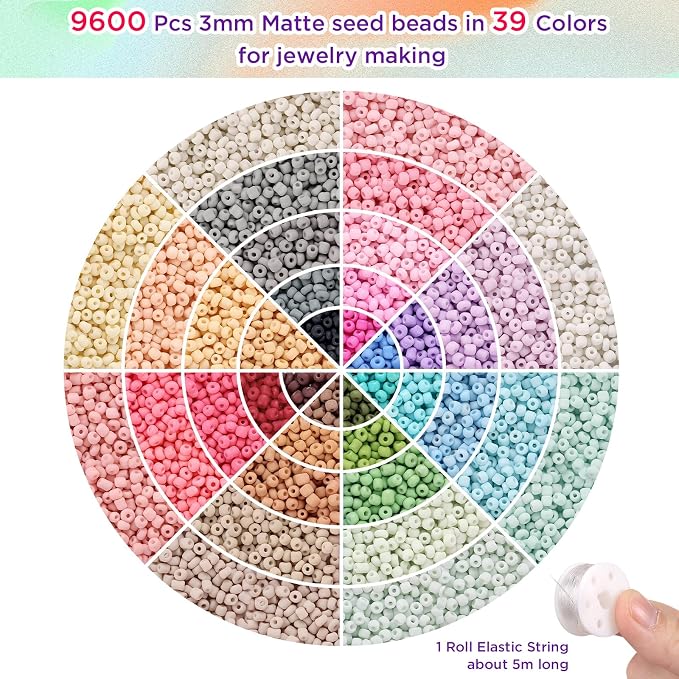 Funtopia 3 mm Beads for Bracelets, 39 Colours, 9600 Pieces, DIY Threading Bead - Image 4