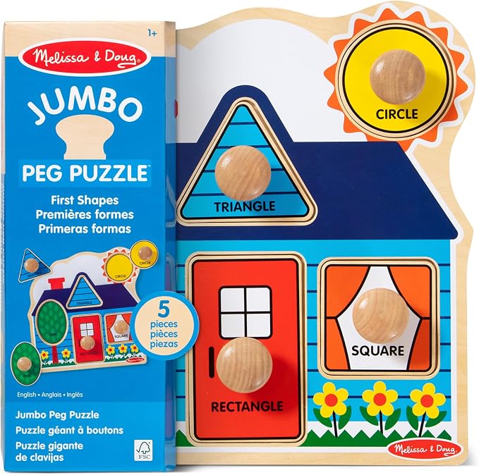 Melissa & Doug First Shapes Jumbo Knob Puzzle, Wooden Peg Puzzle - Image 6