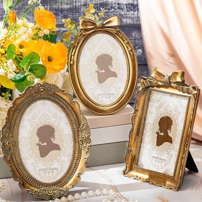Vicenpal 3 Pcs Tiny Picture Ornate Frames 4 x 6 Inch Small Vintage Oval Picture - Image 4