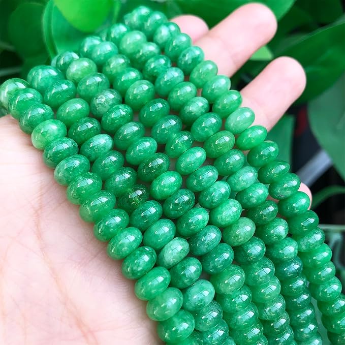Songxi 5x8mm Natural Green Colored Jade Stone Rondelle Beads, Gemstone - Image 3