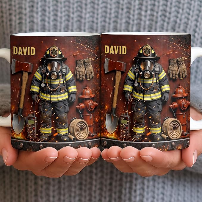 Personalized Firefighter Gifts for Men Dad Custom Name Mug, Fireman Gear Design - Image 6
