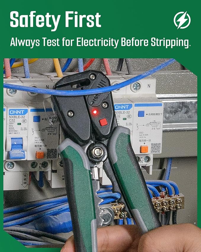 TESMEN TWS-322 Self Adjusting Wire Stripper with Non-Contact Voltage Detection, 4-in-1 Automatic Wire Stripper Tool, Universal Cutters and Crimping Tool, for 10-24 AWG Electrical Cable