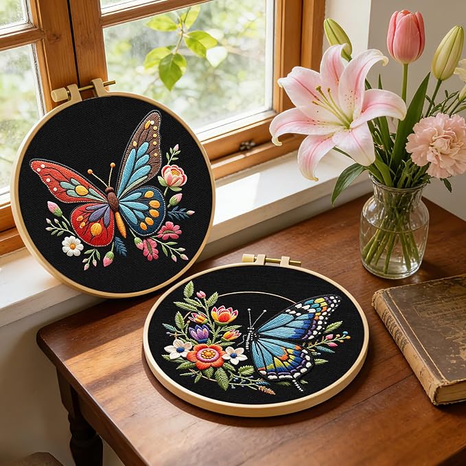ERKOON Embroidery Kit for Beginners, 2 Set Flower Cross Stitch Set Include - Image 2