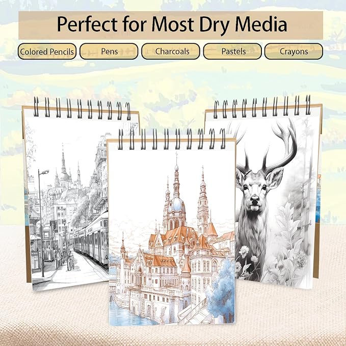 Crehatos 5.5" x 8.5" Small Sketch Book, Top Spiral Bound Sketch Pad, 100 Sheets - Image 7