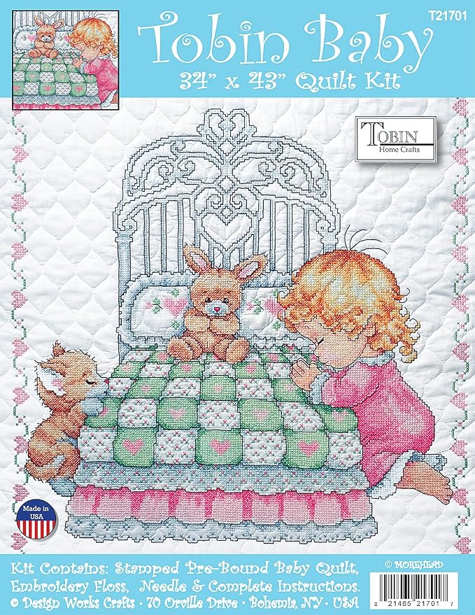 Tobin Bedtime Prayer Girl Quilt Stamped Cross Stitch Kit, 36 by 43-Inch - Image 2