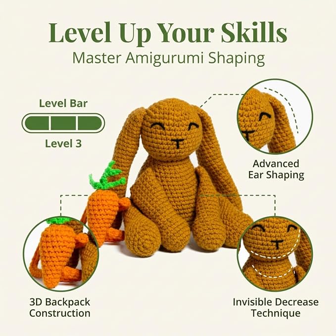 Amigurumi Bunny Crochet Kit for Improvers & Advanced, Crochet Animal Kit | - Image 4