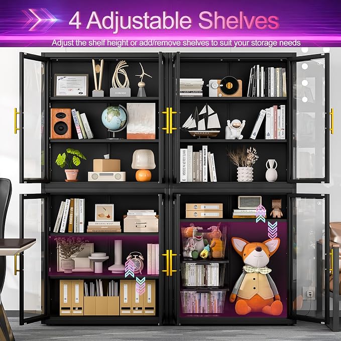 34" Display Cabinet with Glass Doors, 4-Tier Curio Cabinet with Many Color - Image 5