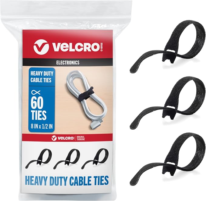 VELCRO Brand Heavy Duty Cable Ties Reusable | 60Pc Bulk Pack | 8 x 1/2" by VELCROBrand
