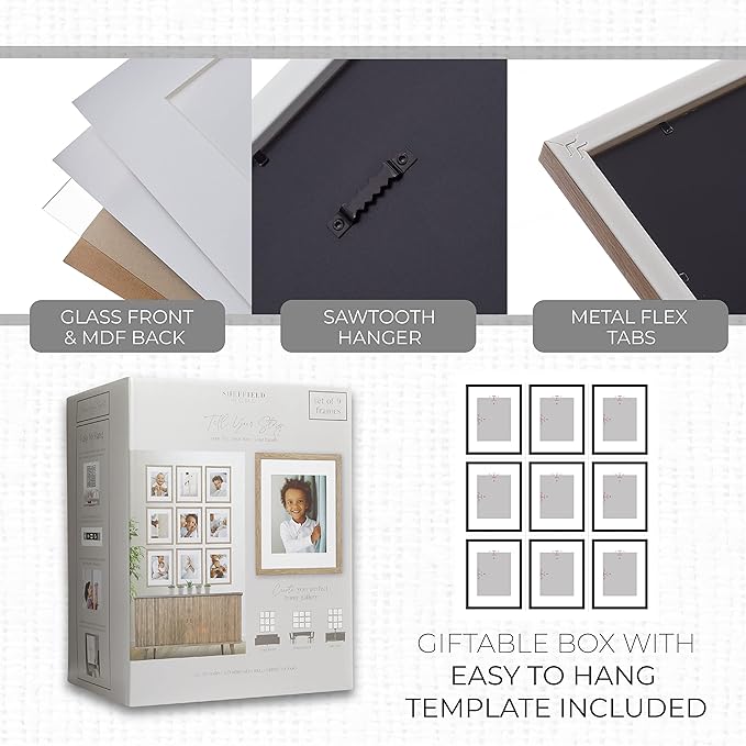 Sheffield Home 9 Piece Gallery Wall Frame Set, 11x14 Inch, Light Natural - Image 5