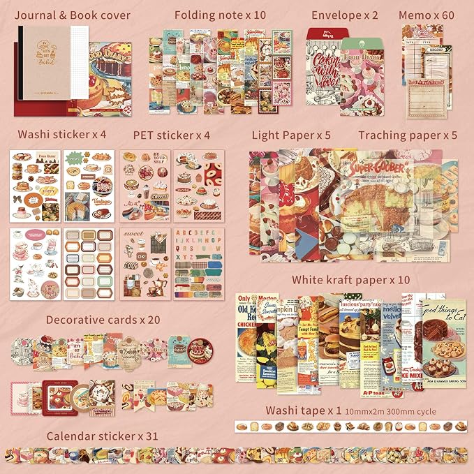 Scrapbooking Supplies Kit, Vintage Culinary Aesthetic Scrapbook Kit - Image 6