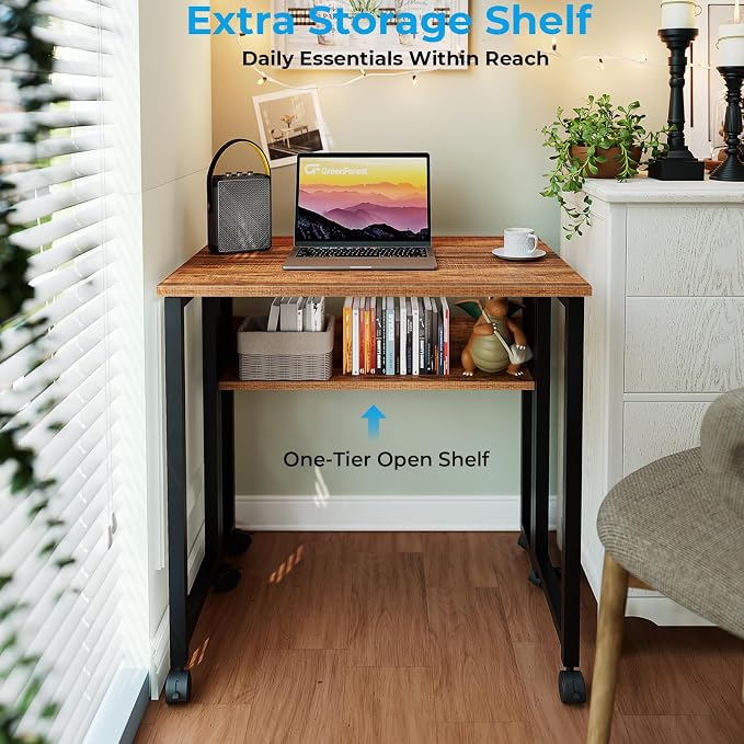 GreenForest Folding Desk with Wheels, 24.8" Rolling Table - Image 5