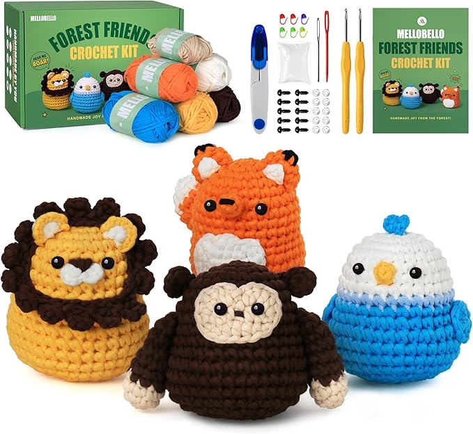 Crochet Kit for Beginners Kids- 4 Styles Crochet Animal Kit by Mellobello
