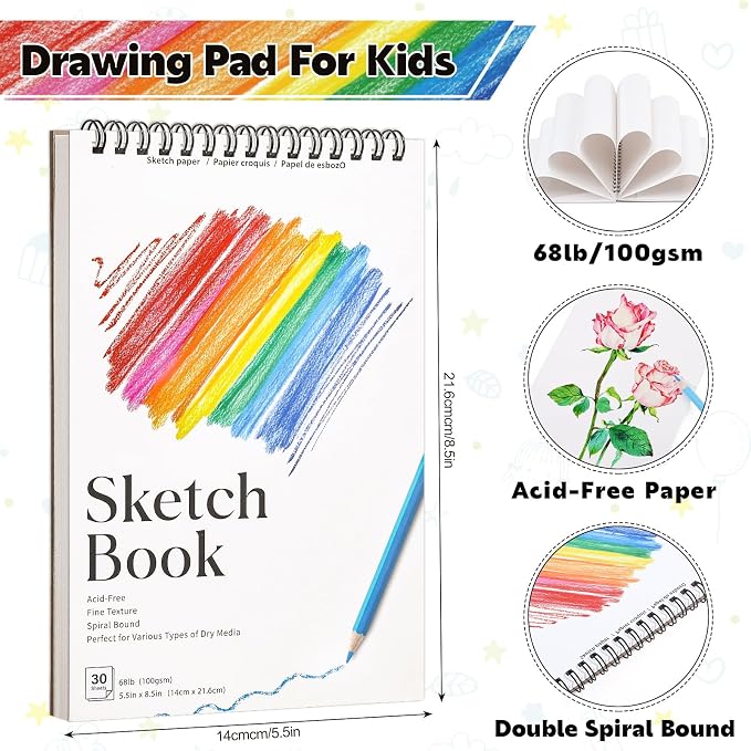 4 Pack Small Sketch Books, 5.5 x 8.5 Inch Mini Sketchbook, 68lb/100gsm Spiral - Image 2