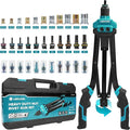 LIBRATON Rivet Nut Tool, 16" Rivnut Tool Kit, Hand Rivet Nut Tool kit with 11PCS Metric & SAE Interchangeable Mandrels, 110PCS Rivet Nuts, Carrying Case, Auto Release Nut Design