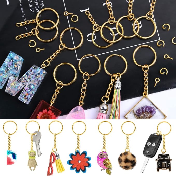 Keychain Rings Kit for Crafts Gold, PAXCOO Includes 100Pcs Split Key Ring - Image 7