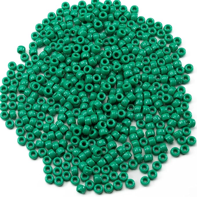 Gxueshan 1000 Pcs Acrylic Green Pony Beads 6x9mm Green Kandi Beads Bulk by Gxueshan