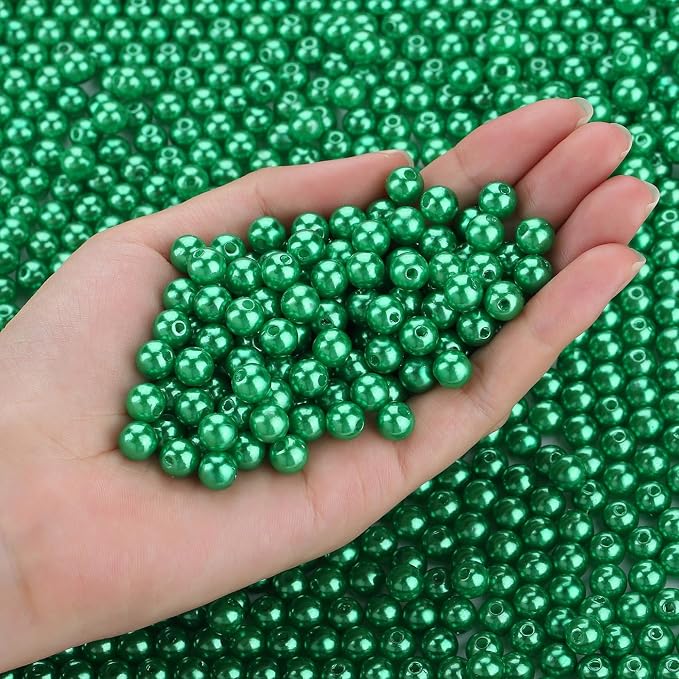 DUQGUHO Green Beads for Jewelry Making 8mm Green Pearls for Crafting by DUQGUHO