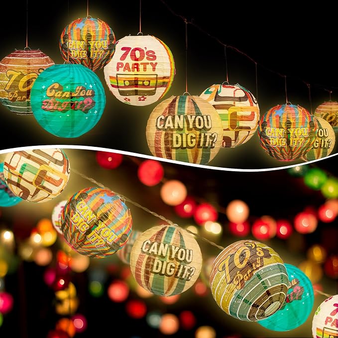 Panelee 12 Pcs 70's Retro Paper Lanterns Party Decorations 8 Inch Hanging Round - Image 4