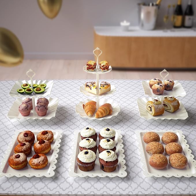 10 Pack Cake Stand Set with 3 x Two-Tier and 3 x Three-Tier Cupcake Stands - Image 3