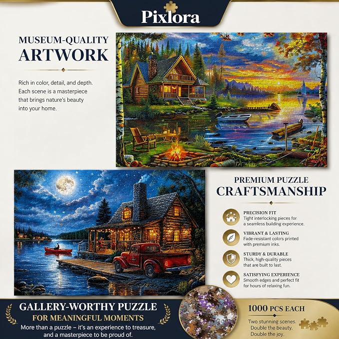 Puzzles for Adults 1000 Pieces, 2 Pack Unique 1000 Piece Lake and Night View - Image 6