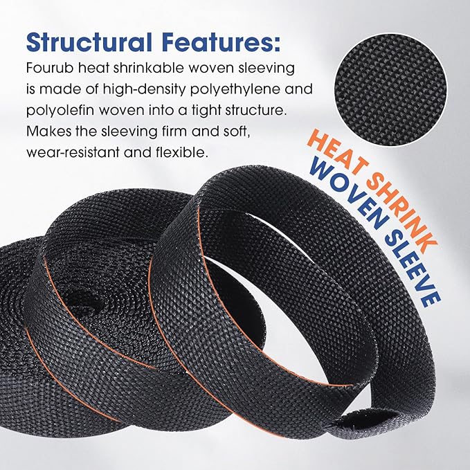 2 to 1 Heat Shrink Woven Tubing Abrasion Resistant Braided Sleeving Shrinkable Fabric Loom Protector for Auto Amp Harness Sheath Cable(3/8" ID-300inch)