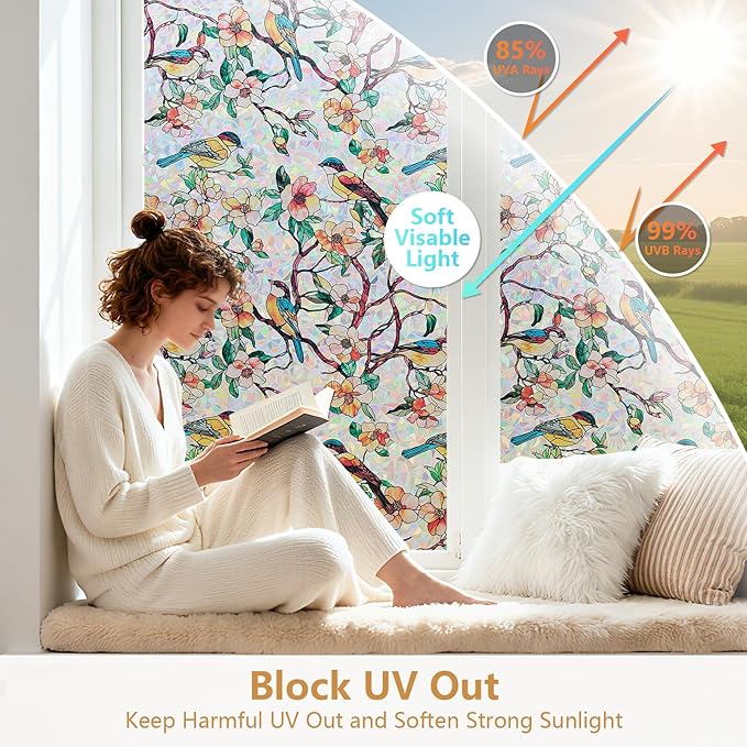 Kromapolis Window Privacy Film, Stained Glass Sticker Floral Window Clings - Image 4