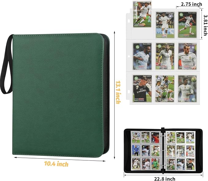GERMUN 3 Ring 9 Pocket Zipper Card Binder, 720 Double Sided Standard PU Trading - Image 2