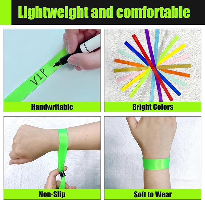 100 Pcs Cloth Event Wristband, Disposable Wristbands for Events, Colored Wristbands Events,for Lightweight Concert,Club Entrance Wrist Strap Party Wristband Event (Color : Green2)