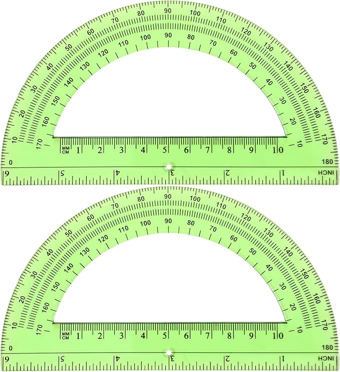 EBOOT Plastic Protractor Math Protractors 180 Degrees, 6 Inch, Pack of 2 (Green)