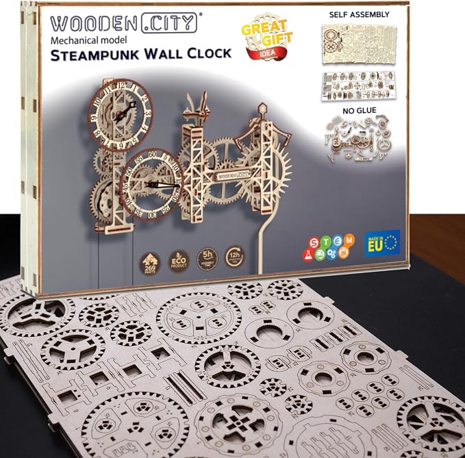 WOODEN.CITY Steampunk Wall Clock Kit – 3D Wooden Puzzle - Image 9