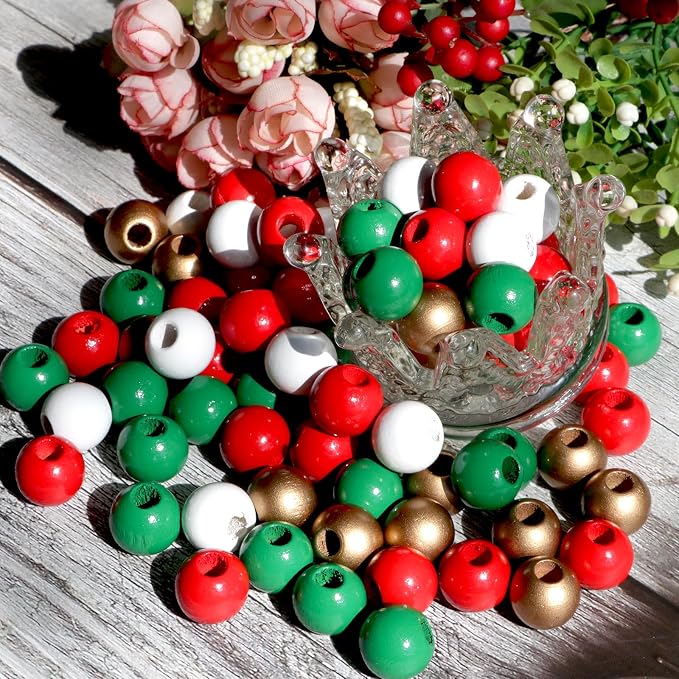 240Pcs Christmas Wood Beads 16mm - Image 4
