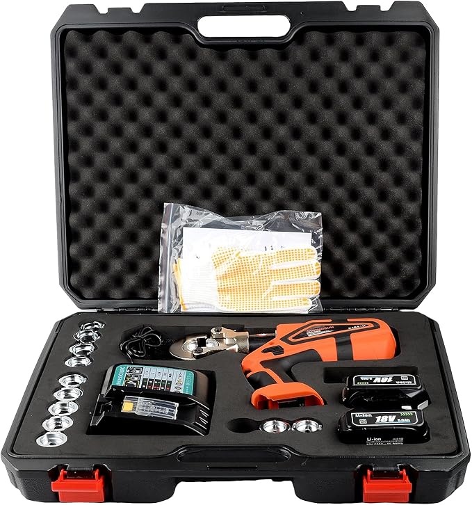 Electric Hydraulic Crimping Tool, Battery Cable Crimper Tool, 8 Ton Wire Crimpers Electrical, Crimping Rang 8AWG-600MCM(10-300m²) and Electrical Crimping Tool 12 Pairs of Dies (JGS-300S)