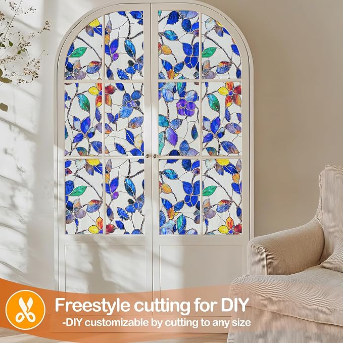 Countewol Colorful Leaf Static Cling Window Film Frosted Stained Glass Privacy - Image 6