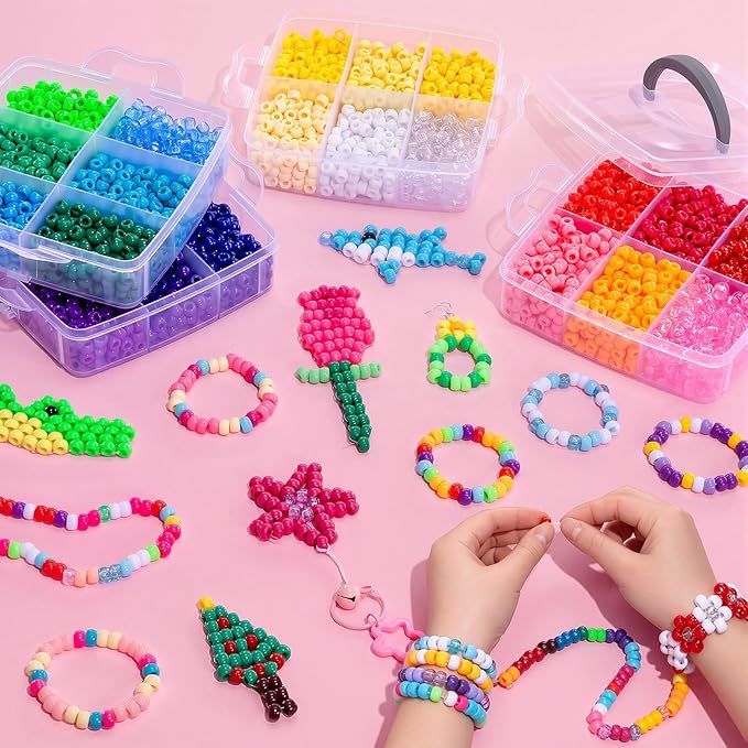Simetufy 4200Pcs Pony Beads, 24 Assorted Colors 6x9mm Plastic Kandi Beads Bulk - Image 5