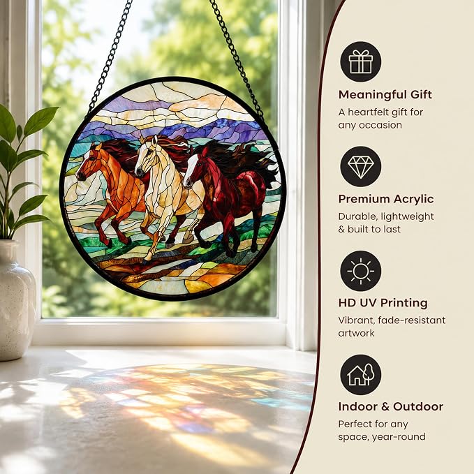 Galloping Horse Acrylic Suncatcher Faux Stained Glass Window Hanging 11.8" | - Image 6