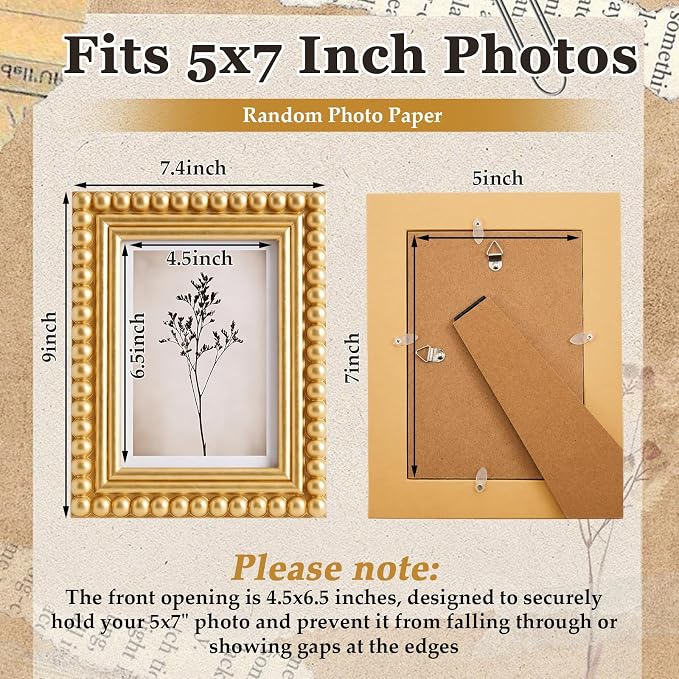 4 Pack 5 x 7 Picture Frame, Wood Beaded Boho Photo Frame, Vintage Photo Display - Image 2