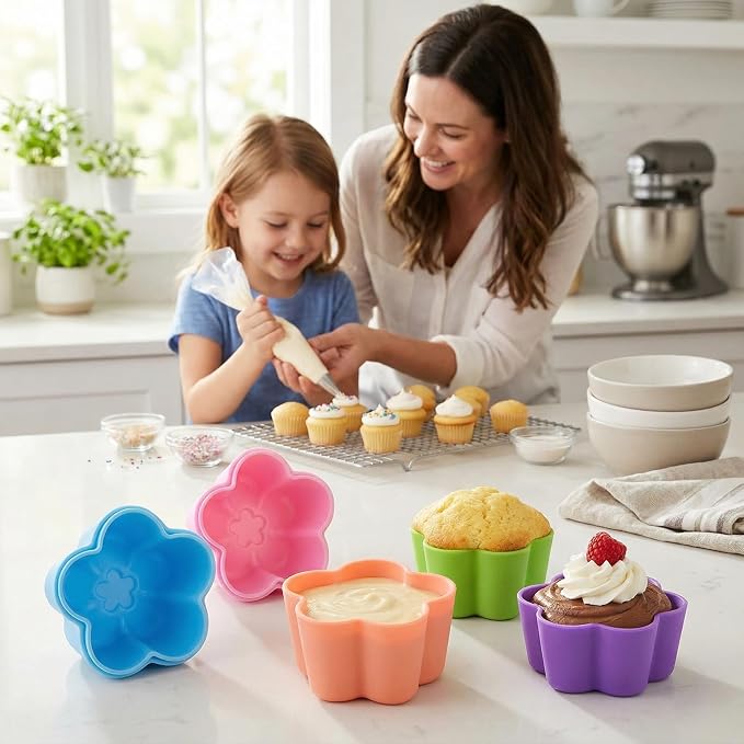 Mini Silicone Muffin Cups, 24 Pack Reusable Cupcake Molds, Begonia | Nonstick 2 - Image 8