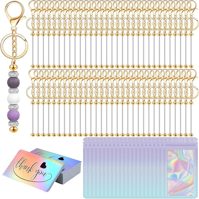 42/84/126 Pcs Beadable Keychain Bars Bulk Blank DIY Beaded Keychain Making by Unknown