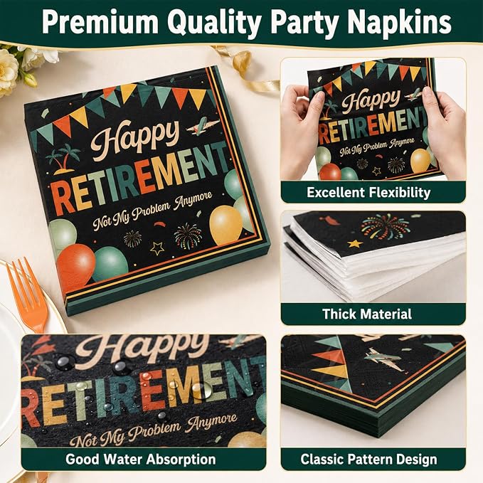 Qyeahkj 100 Pcs Retirement Party Plates and Napkins Set Happy Retired Birthday - Image 4