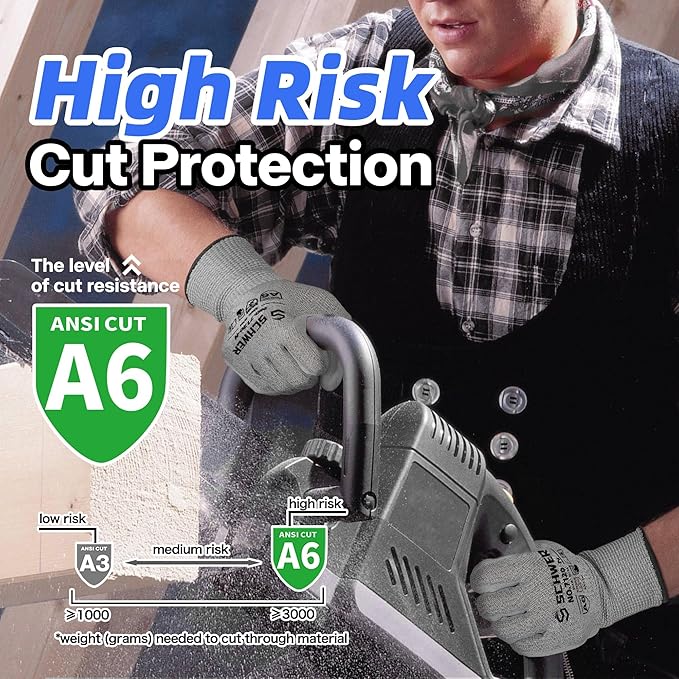 Schwer 12 Pairs ANSI A6 Cut Resistant Gloves CR7120 Cut Proof Work Gloves, Touchscreen, for Men and Women Used for Woodworking, Glass Cutting, Construction, Cargo Handling, Car Repair, XS