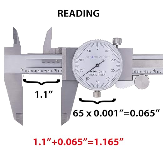 Clockwise Tools DDLR-0605 Pro Dial Caliper 0-6 Inch Double Shock Proof Stainless Steel Body SAE Measuring Tool