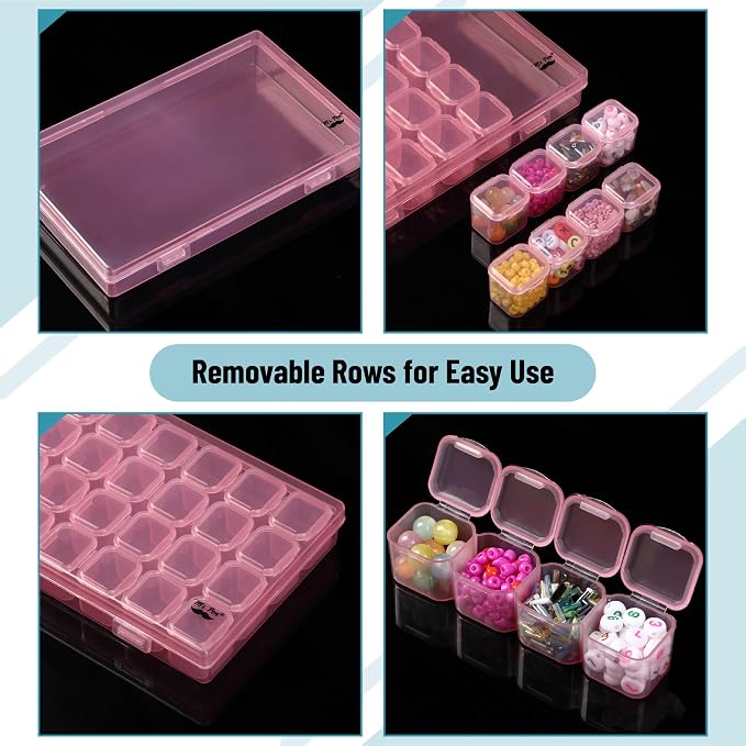 Mr. Pen- Bead Storage Containers, 28 Grids, 2 Pack, Transparent Pink | 160 pcs - Image 4