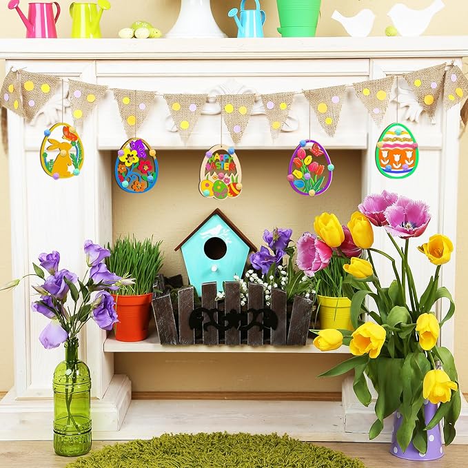 80PCS Wooden Easter Ornaments to Paint, 10 Styles DIY Blank Unfinished Wood Egg - Image 4