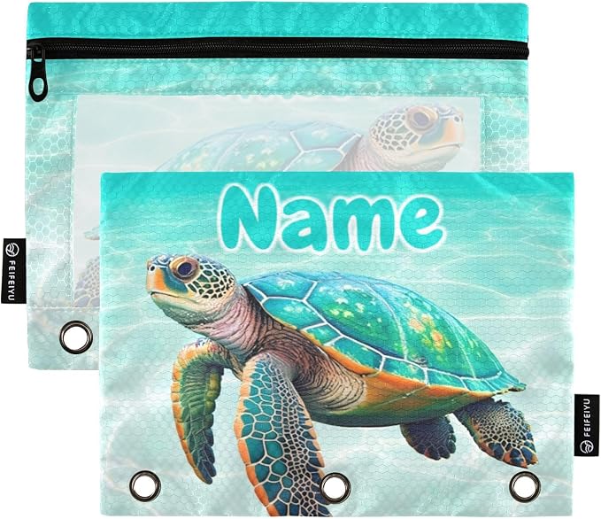 Custom Sea Turtle Pencil Pouch for 3 Ring Binder, 2 Pack Personalized Name by BOENLE-WELCOMEYOURCOMING