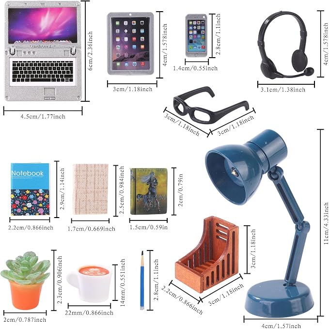 DIYDEC 17pcs Dollhouse Laptop Accessories 1:12 Scale Miniature Laptop Computer - Image 2