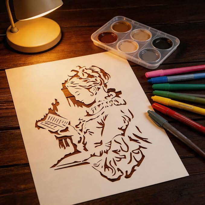 TIAMECH A4 Reusable Vintage Reading Girl Stencil - Image 6