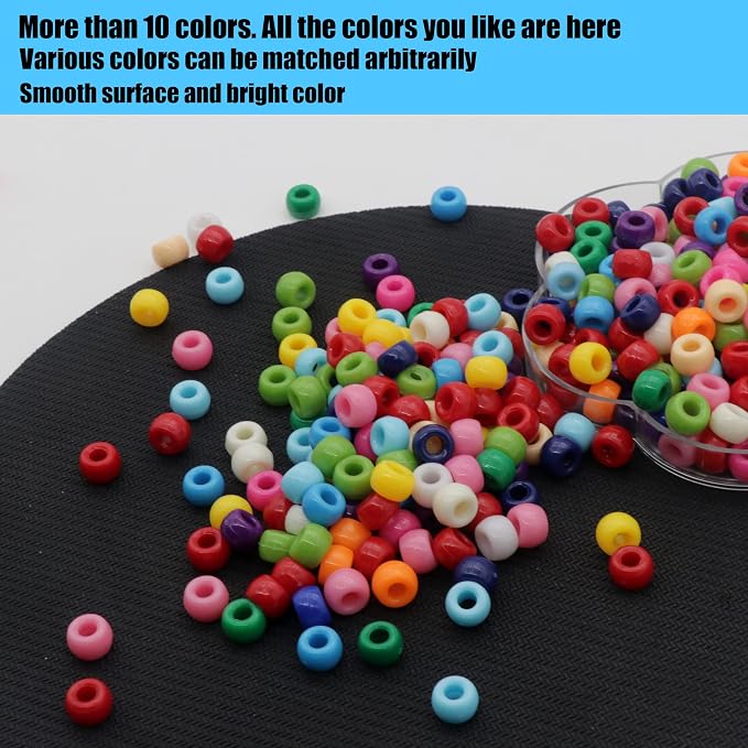 1000Pcs Pony Beads Bracelet 9mm Rainbow Plastic Barrel Pony Beads - Image 5