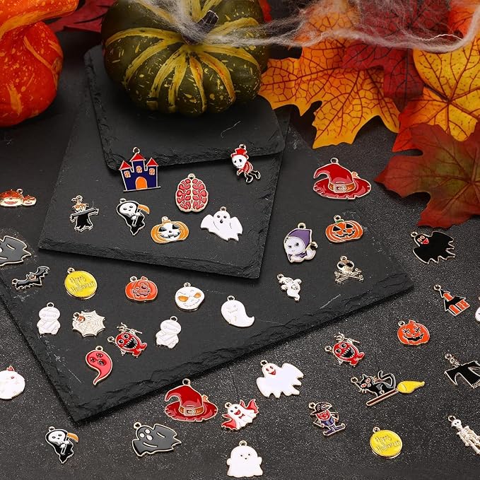 SANNIX 110Pcs 55 Pairs Halloween Charms Gold Enamel Jewelry Pendants - Image 3
