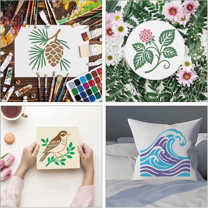 Stencils 4in 50pcs Reusable Plastic Templates Craft Paint Template Nature Style - Image 5